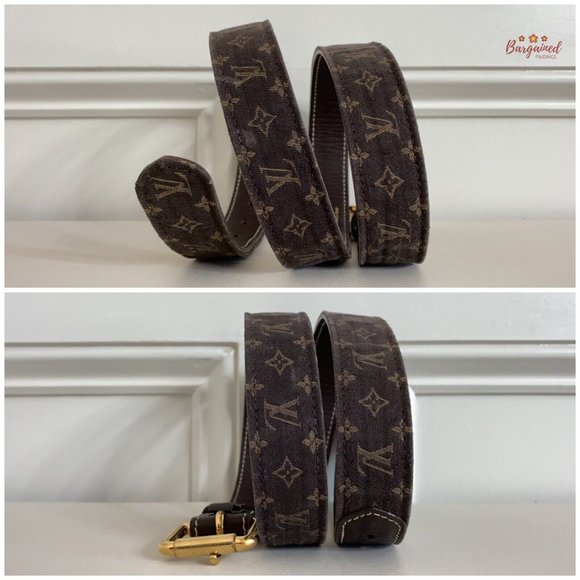 Authentic Louis Vuitton Brown Monogram Mini Lin Canvas Leather Buckle Belt 90/36 - Picture 8 of 13